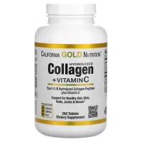 California Gold Nutrition, гидролизованные пептиды коллагена с витамином C, тип 1 и 3, 250 таблеток