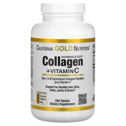 California Gold Nutrition, гидролизованные пептиды коллагена с витамином C, тип 1 и 3, 250 таблеток